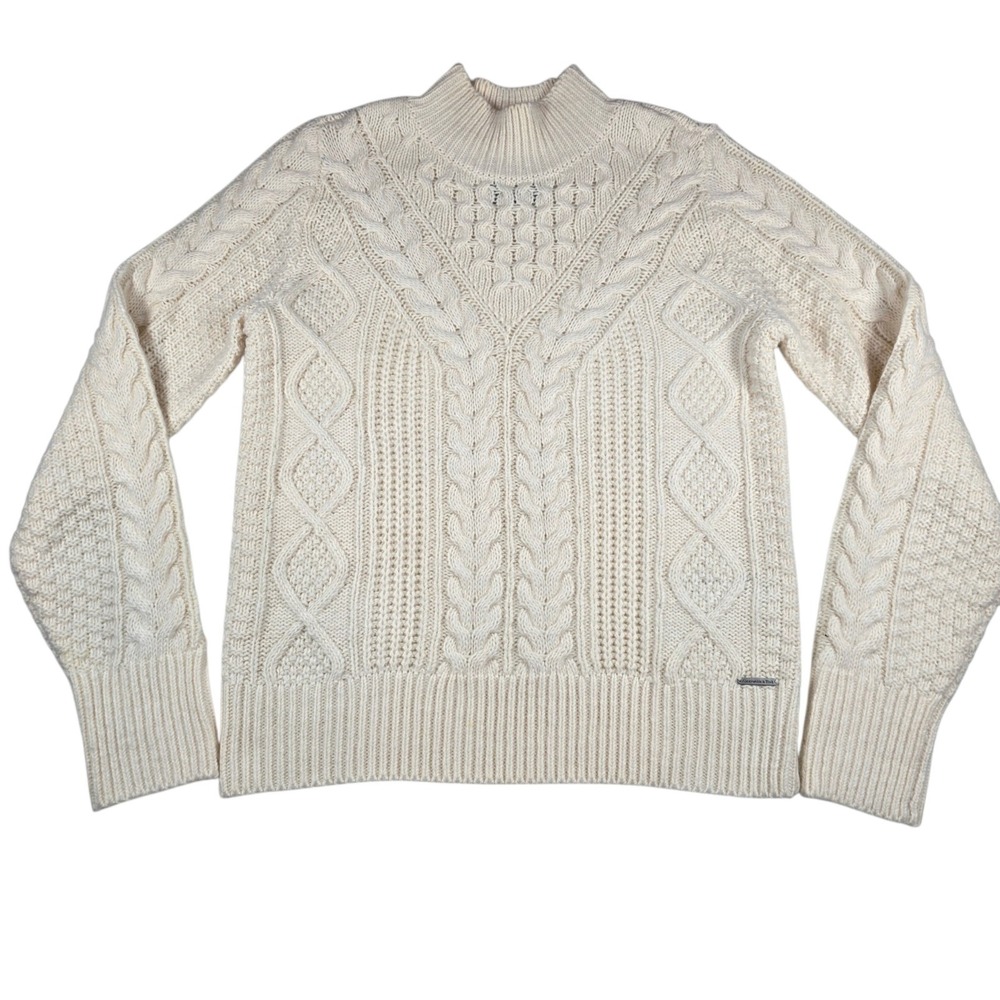 Abercrombie & Fitch Cream Cable Knit Mock Neck Pullover Sweater Women's Size S